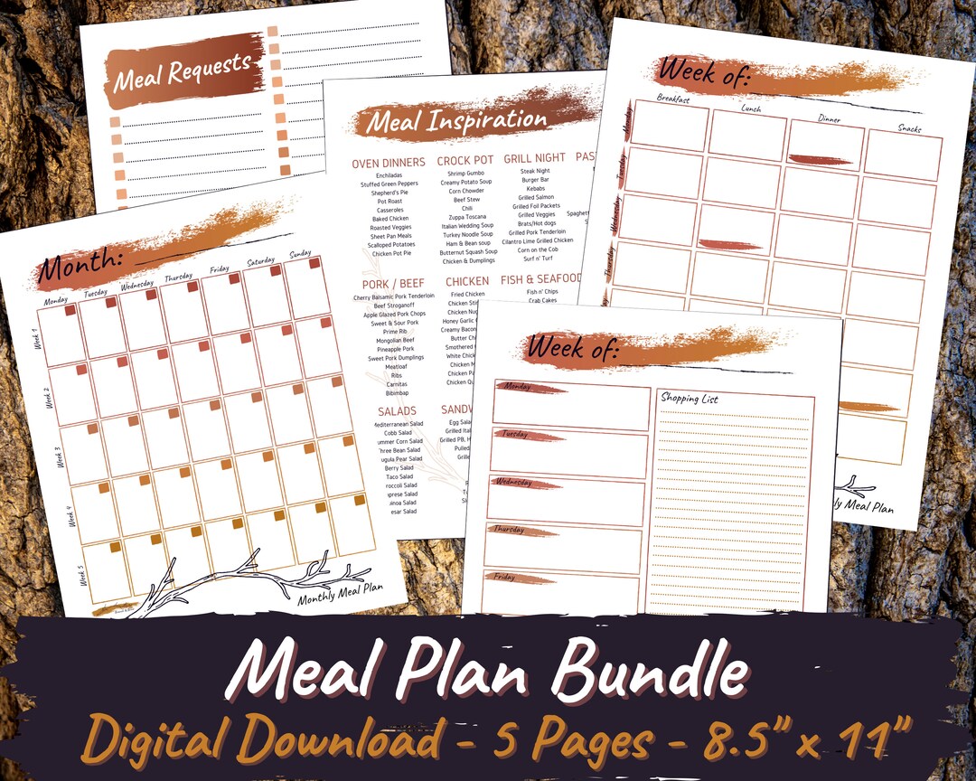 Meal Plan Printable Bundle | Weekly & Monthly Menu (digital Download ...