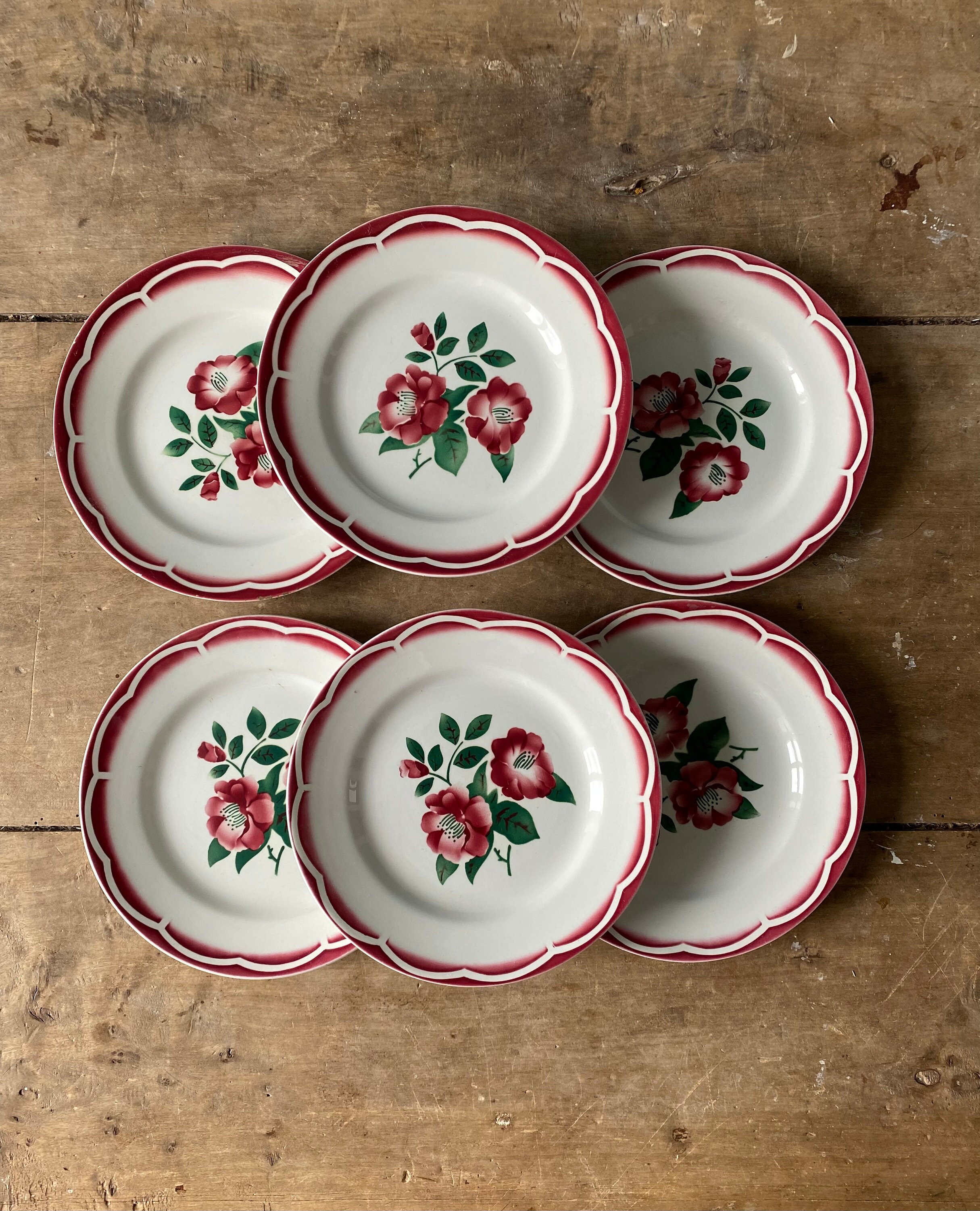 Ensemble de 6 Assiettes à Dessert Anciennes Modèle Eden Digoin Sarreguemines