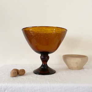 Large vintage Biot glass footed bowl