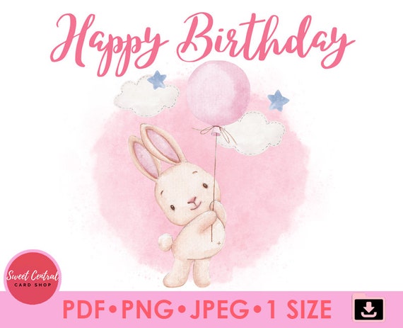 Bunny Happy Birthday Card-printable Bunny Birthday Card for | Etsy