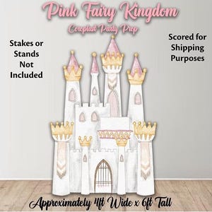 White Pink Castle coroplast party prop, castle prop, castle backdrop, princess castle (no stakes nor stands included)H2775-3QS-SB