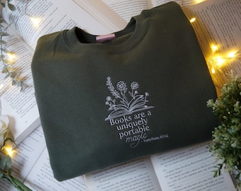 Books are a Uniquely Portable Magic Embroidered Jumper - Bookish Crewneck