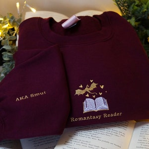 Romantasy Reader AKA Smut Embroidered Sweatshirt - Book Themed Embroidered Jumper with Optional Sleeve Embroidery (Please Read Description)