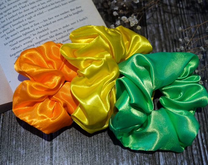 Set Of Three Extra Large Silky Satin Scrunchies - Bright Colour Silky Satin Scrunchies - Silk Hair Accessories