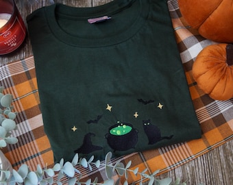 Witchy Icons T-Shirt: Black Cat, Cauldron, Witch Hat - Spooky Season