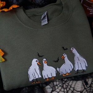 Halloween Ducks Embroidered Pullover: Spooky Season Sweatshirt