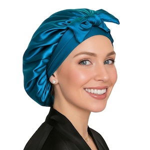Original Stretch Tie Silk Satin Bonnet for Sleeping, Non-Slip, Reversible, Two in One Sleep Cap for Natural Hair, Braids & Curls