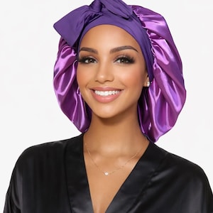 Czepek do spania z satynową podszewką i elastycznymi troczkami | Regulowany czepek do włosów loków, warkoczyków i naturalnych włosów | Prezent dla osób dbających o siebie, jednolite kolory.