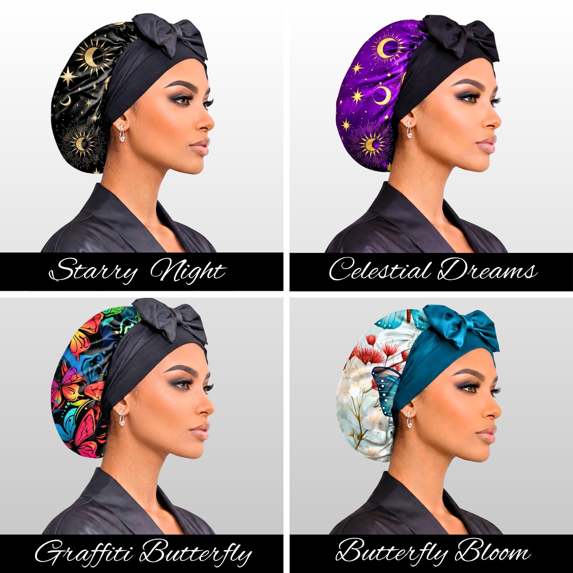 Satin Bonnet for Short Hair, Reversible Silk Blend Bonnet With Stretch ...