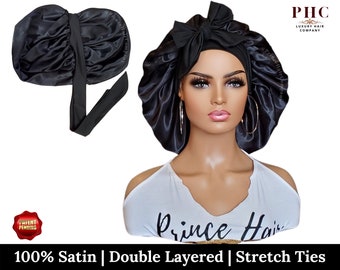 Satin Lined Stretch Tie Hair Bonnet