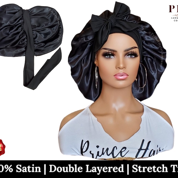 Satin Lined Stretch Tie Hair Bonnet