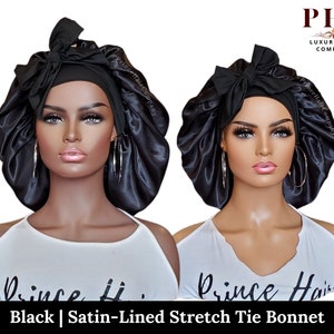 Satin Lined Hair Bonnet with Long Wide Stretch Ties