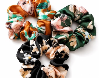 Set di 3 elastici per capelli in raso, con motivo floreale, accessori anti-rottura, regalo per lei, elastici per capelli ricci, set per fermacoda.
