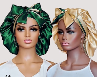 All Satin Reversible Tie Bonnet |  Satin-Lined Satin Ties | Multiple Colors Available