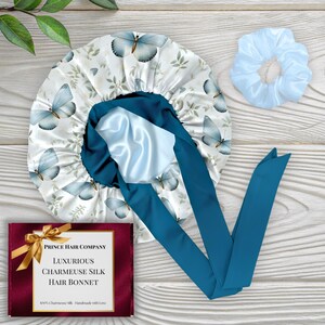 Gift Wrapped Silk Satin Sleep Bonnet & Scrunchie Set | Charmeuse Print | Adjustable Stretch Tie | Handmade in USA