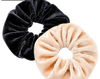 Fluwelen scrunchieset zwart en latte, neutraal haarelastiekje, zachte oversized scrunchies, leuk cadeau voor vrouwen, accessoires voor dik haar