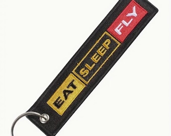 Eat Sleep Fly Embroidered Aviation Gift Pilot Keychain