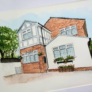 custom watercolour house portrait, greetings card, personalised house warming gift, new home, handpainted house painting, first home drawing image 9