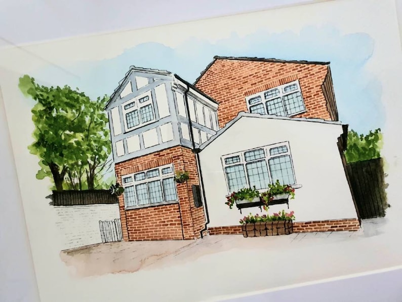 custom watercolour house portrait, greetings card, personalised house warming gift, new home, handpainted house painting, first home drawing image 9