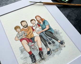 Personalised family illustration, handpainted pet drawing, our family painting, couple gift, home gift, xmas gift, birthday gift for her/him