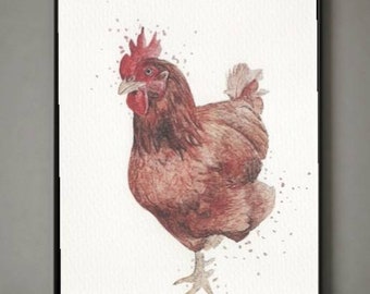 Hen watercolour print "Minnie", farm yard animals, wall art, Chicken print, rustic painting from original, Chicken picture, artist print