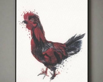 Cockerel watercolour print "Charles", farm yard animals, wall art, Rooster, rustic painting from original, Chicken picture, artist print