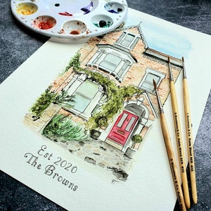 custom watercolour house portrait, greetings card, personalised house warming gift, new home, handpainted house painting, first home drawing