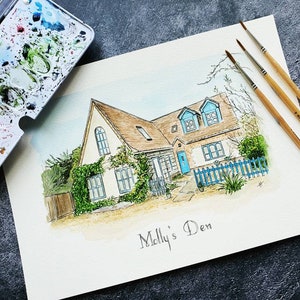 custom watercolour house portrait, greetings card, personalised house warming gift, new home, handpainted house painting, first home drawing image 4