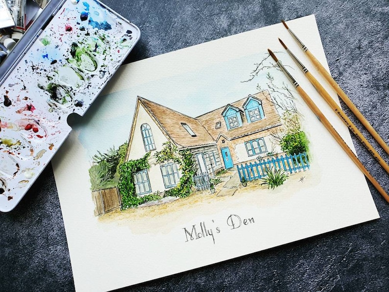 custom watercolour house portrait, greetings card, personalised house warming gift, new home, handpainted house painting, first home drawing image 4