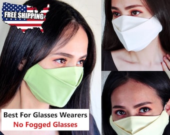 Silk Satin Face Mask for glasses wearers Japanese cotton 3D face mask reusable , washable, cool mask, fashion no foggy, antifog, breathable