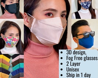Antifog face mask for glasses wearers, QUICK ship Japanese cotton professional 3D face mask for mens reusable washable cool mask fog free