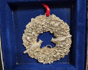 Reed and Barton  Cardinal Wreath Christmas Ornament Made in USA