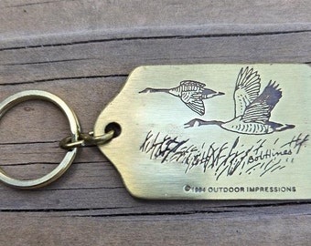 Duck or Goose Brass Keytag Vintage Rare Made in USA