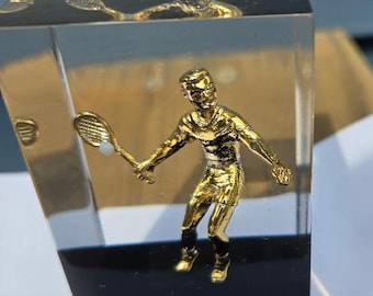 Tennis Player Lucite Embedment Rare Vintage Made in USA