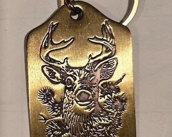 Buck Deer Brass Keytag Vintage Made in USA