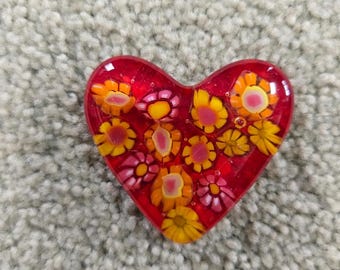 Artist Handmade Pocket Heart Flower Scene