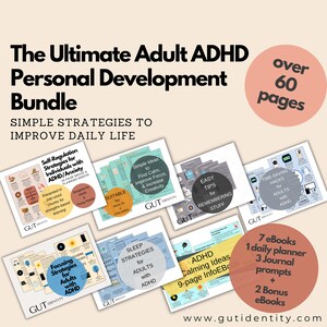 The Ultimate Adult ADHD eBook Bundle, Adult adhd eBook Guides, adhd Printable Resources, ADHD Adult Journal Prompts -over 60 pages