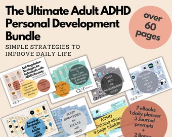 The Ultimate Adult ADHD eBook Bundle, Adult adhd eBook Guides, adhd Printable Resources, ADHD Adult Journal Prompts -over 60 pages