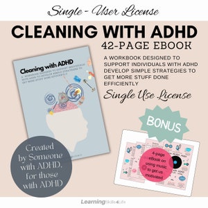 Cleaning with ADHD -Single-Use License- 42-page eBook + Adhd planner–ADHD Printable eBook for Adults & Teens with ADHD, Adhd Resources