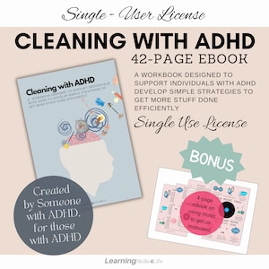 Cleaning with ADHD -Single-Use License- 42-page eBook + Adhd planner–ADHD Printable eBook for Adults & Teens with ADHD, Adhd Resources