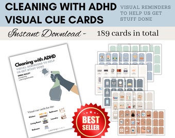 ADHD Visual Cue Cards - Cleaning with ADHD -Single-Use License- 189 cards –Printable Resources for Adults & Teens with ADHD, Adhd Visuals