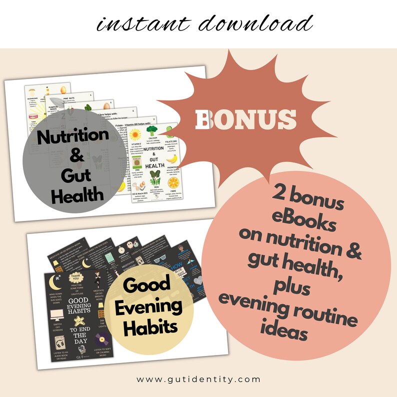 The Ultimate Adult ADHD Personal Development Bundle includes 2 bonus ADHD ebooks on nutrition and gut health, and good evening habits.  Suitable for teens and adults with ADHD.