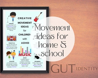 Ideas de movimiento creativo para niños con TDAH - Póster sobre TDAH - Recursos para el TDAH - Escuela y oficina - Recurso educativo - Niños con TDAH