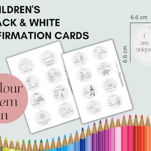 Tarjetas de afirmación para niños, 16 tarjetas imprimibles, Tarjetas positivas para niños para el hogar o la escuela, Recurso educativo en blanco y negro