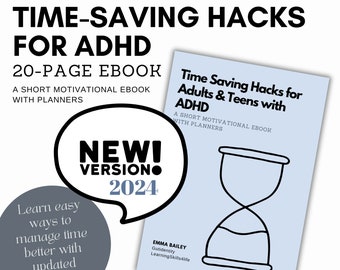 Trucchi per risparmiare tempo per adulti e adolescenti con ADHD - eBook di 20 pagine e planner - Gestione del tempo e competenze di vita per ADHD - licenza per singolo utente