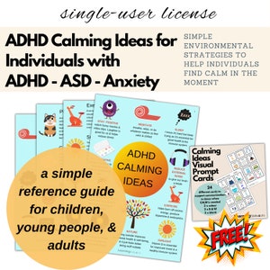Kalmerende ideeën voor personen met ADHD, ASS en angst-Adhd- en ASS-bronnen + 24 gratis kalmerende visuele kaarten voor ADHD-licentie voor eenmalig gebruik