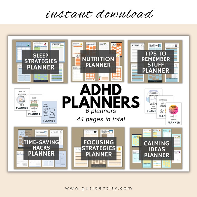 The Ultimate Adult ADHD Personal Development Bundle.  Printable planning sheets and resources for adults with ADHD and anxiety.    Multiple user license suitable for adults and teens with ADHD.