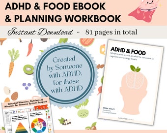TDAH e alimentos - Licença de uso único - eBook de 81 páginas + Caderno de exercícios para TDAH - eBook para impressão sobre TDAH para crianças e adolescentes Adultos com TDAH, recursos para TDAH