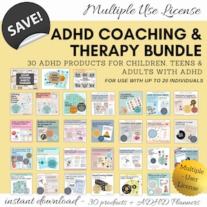 ADHD Coaching & Therapy BUNDLE - Multiple-Use License, Adhd planners and eBooks for Children, Teens and Adults with ADHD, adhd Resources