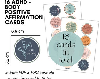 Cartões de afirmação positiva corporal de TDAH para adultos e adolescentes com TDAH - 16 cartões para impressão - TDAH adulto, TDAH adolescente, Recursos de TDAH